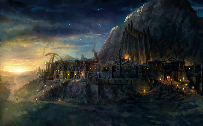 Ancient Fortress at Dusk — Dark Blue