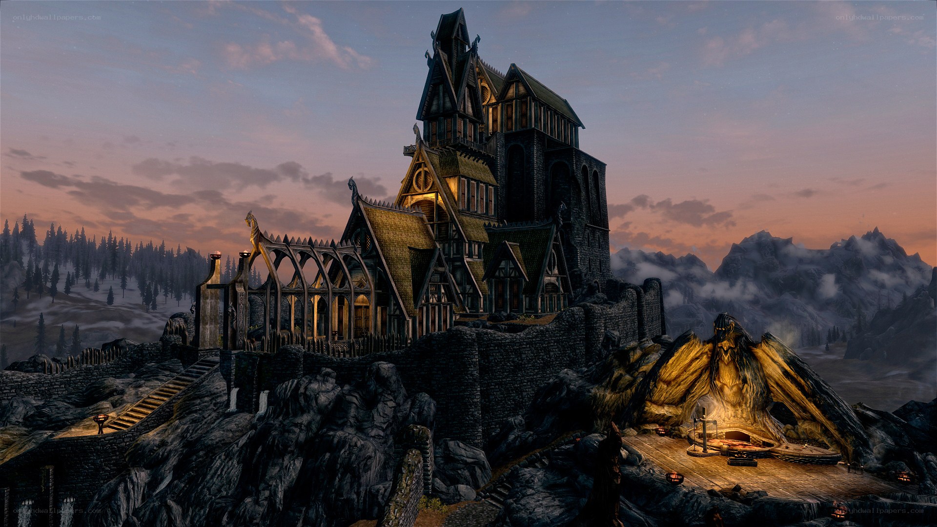ancient fortress at dusk