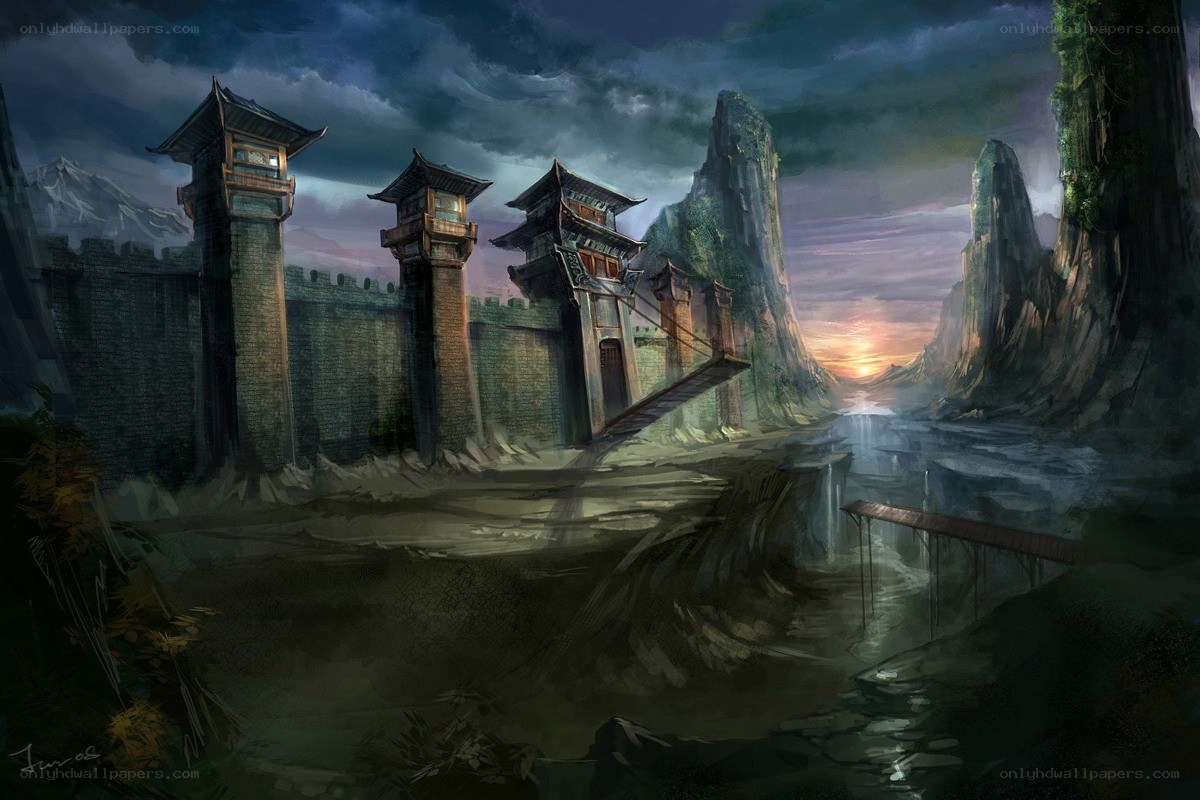 Ancient fortress at sunset