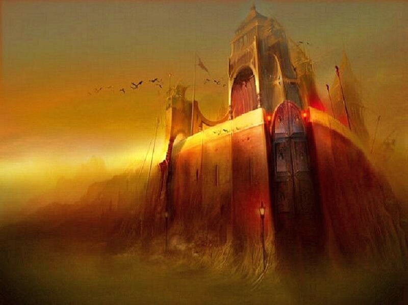 ancient fortress at sunset