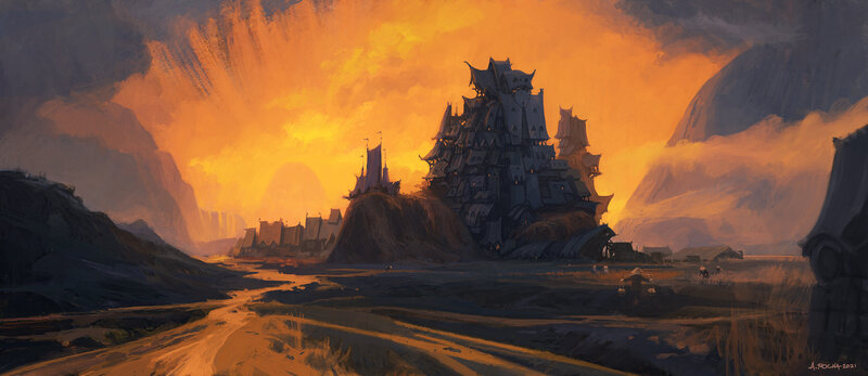 Ancient Fortress at Sunset — Orange