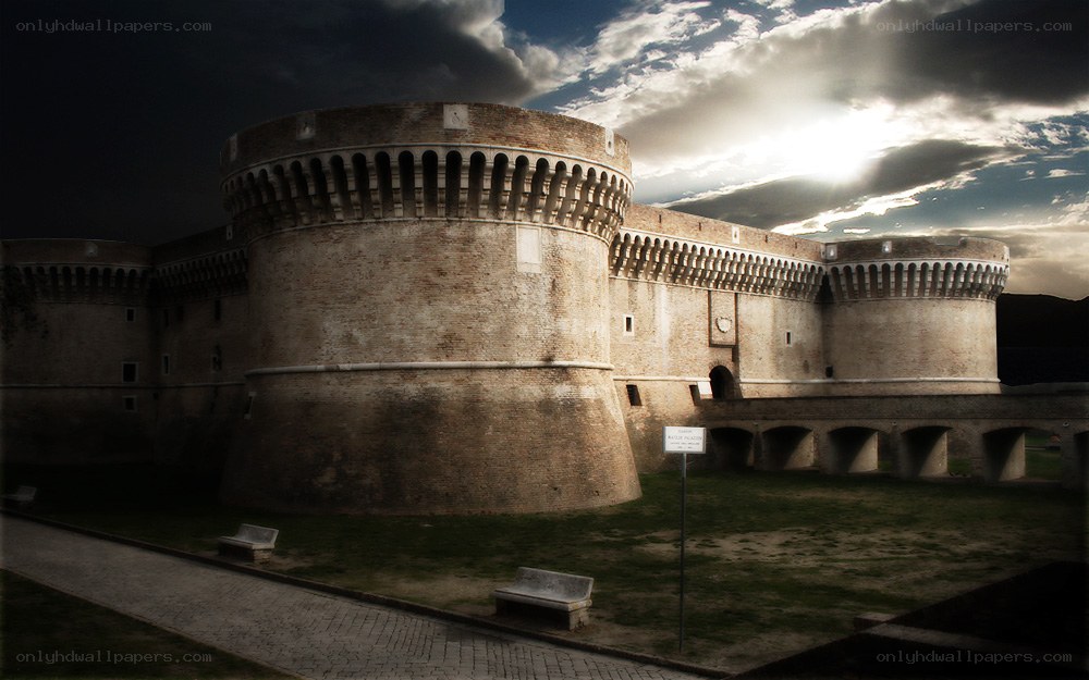 ancient fortress at sunset