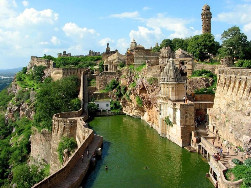ancient fortress by a lake