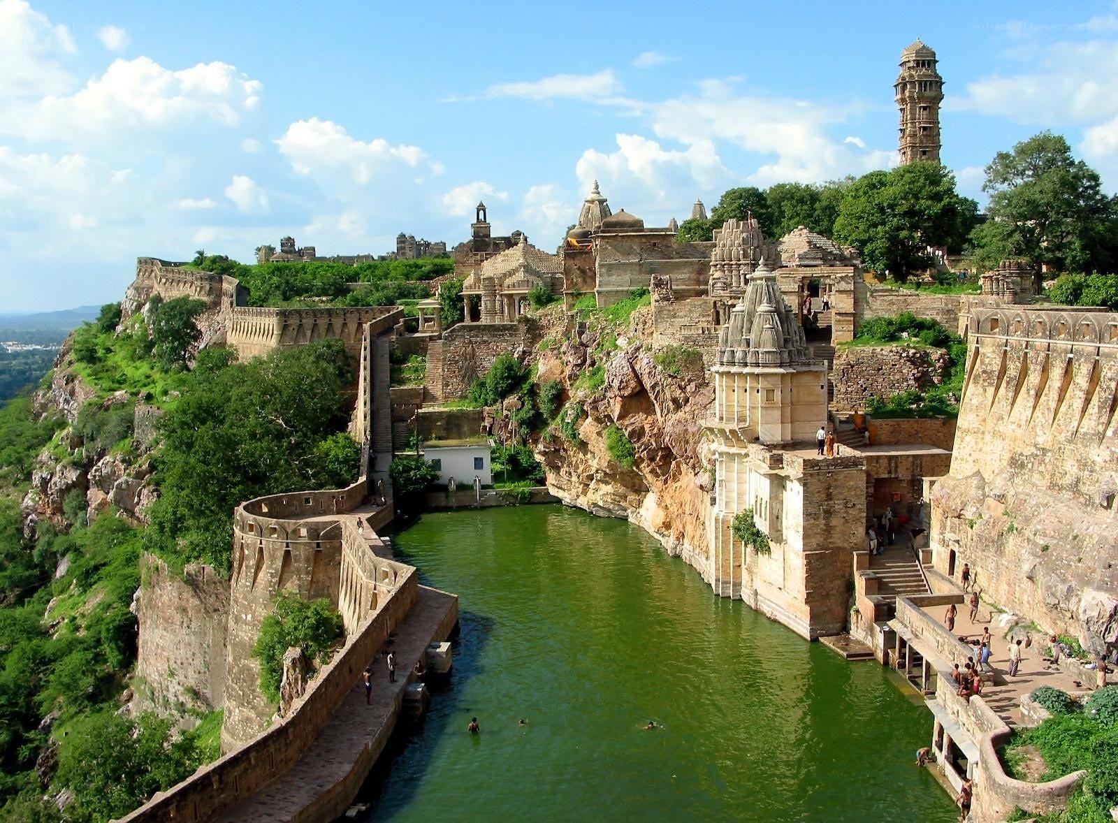 ancient fortress by a lake