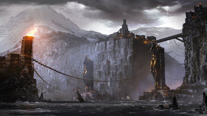 ancient fortress by stormy sea