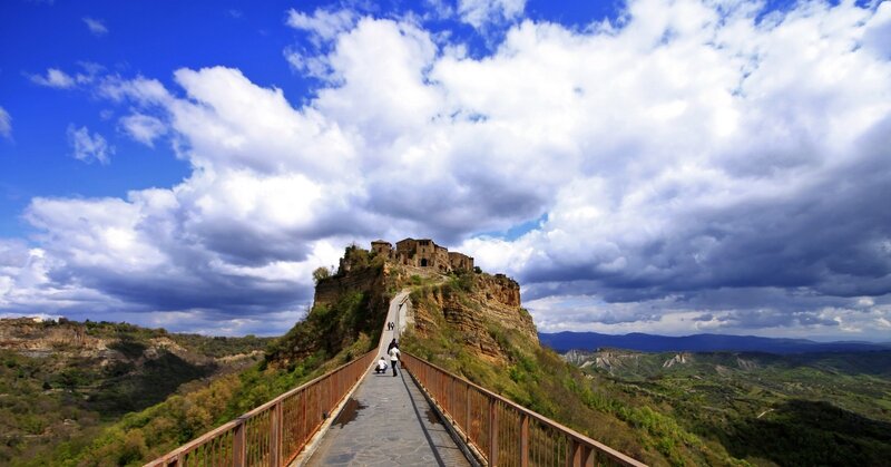 Ancient Fortress on Hill — Blue, Dramatic, Afternoon, Photograph, Bridge