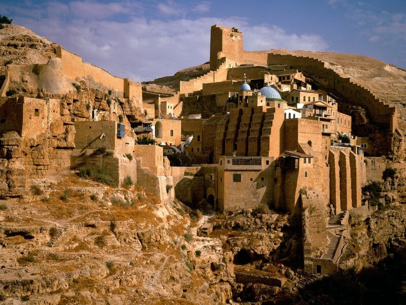Ancient Fortress on Hillside — Brown, Dramatic