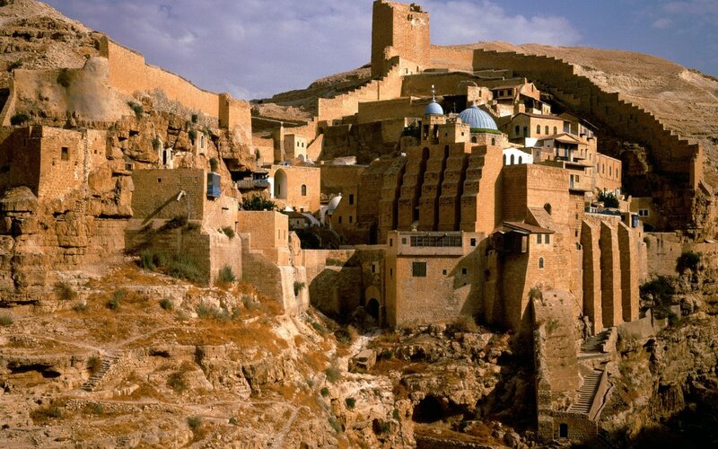 Ancient Fortress on Hillside — Brown