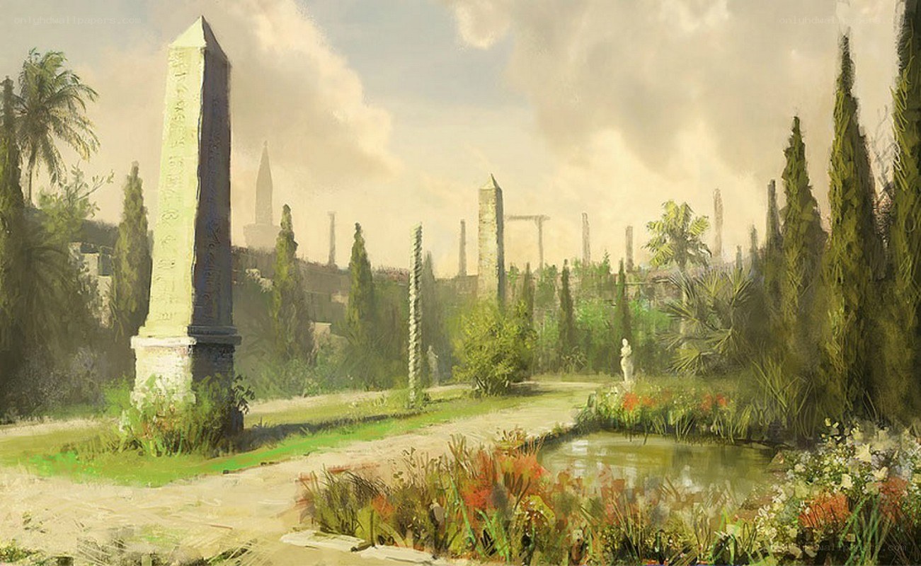 ancient garden with obelisks