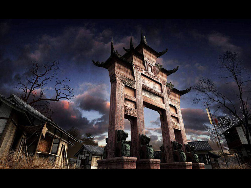 ancient gateway at dusk