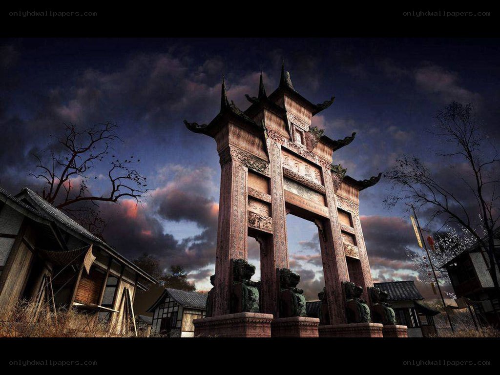 ancient gateway at dusk