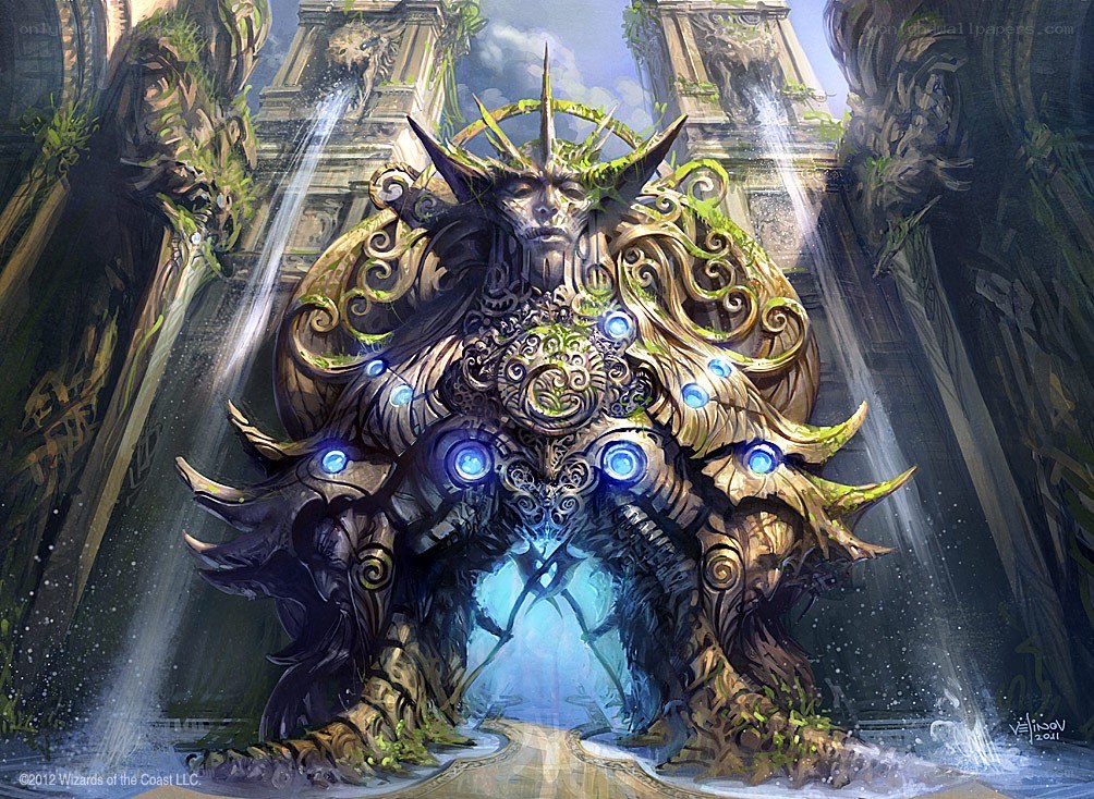 ancient golem in ruined temple