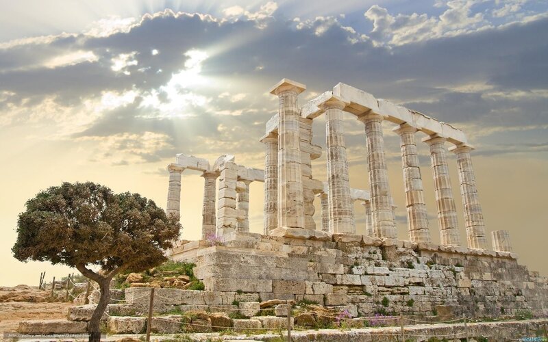 Ancient Greek Temple Ruins — Beige, Dramatic, Afternoon