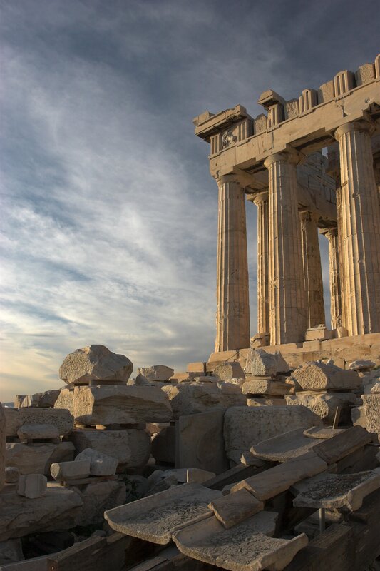 Ancient Greek Temple Ruins — Beige, Dramatic, Sunset