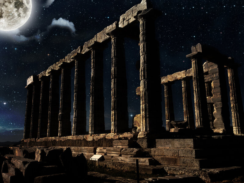 Ancient Greek Temple Ruins — Black