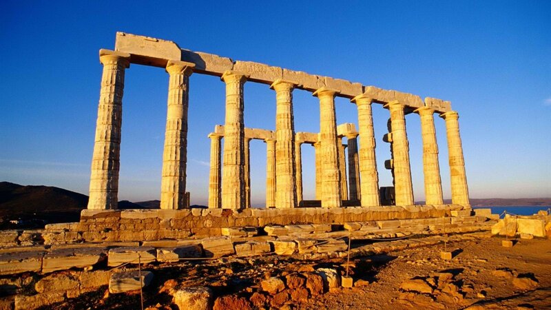 Ancient Greek Temple Ruins — Blue, Dramatic