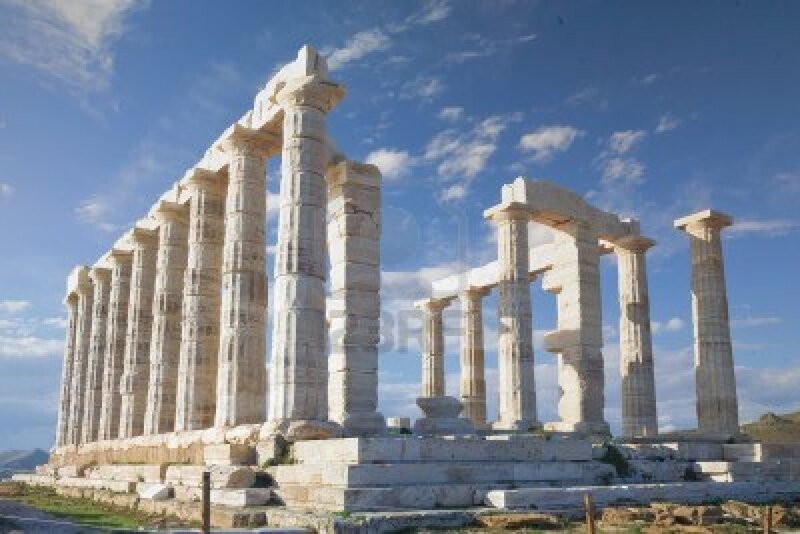 Ancient Greek Temple Ruins — White, Serene
