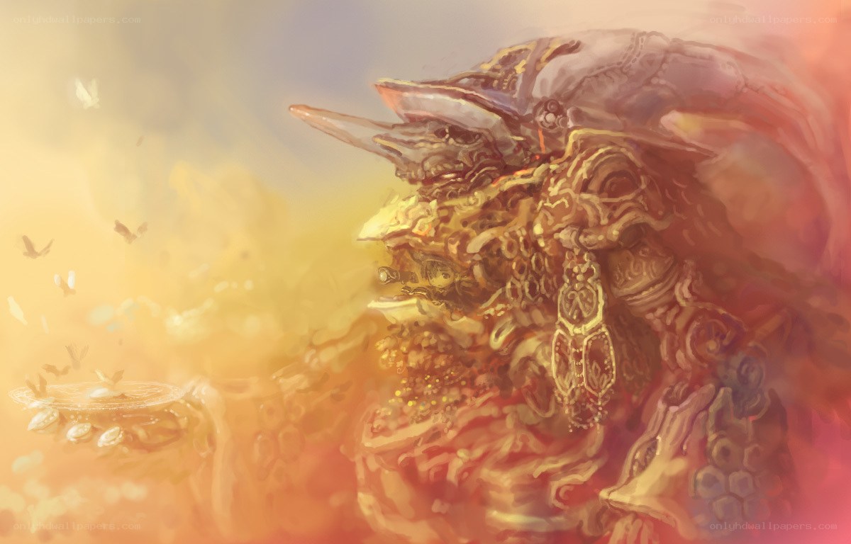 ancient guardian in golden light