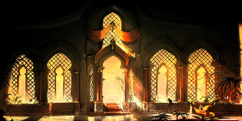 Ancient Hall with Arched Windows — Gold