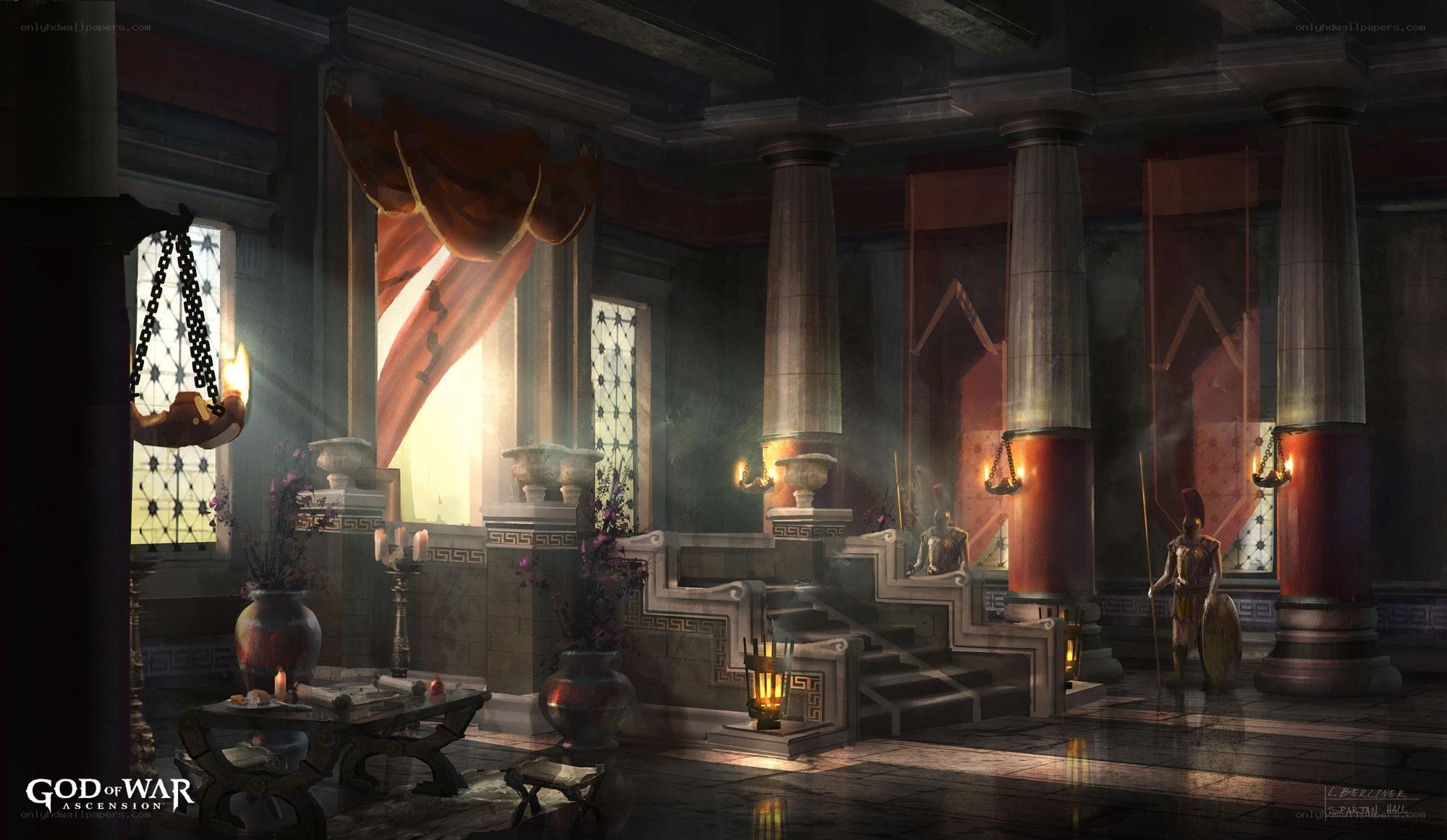 ancient hall with guards