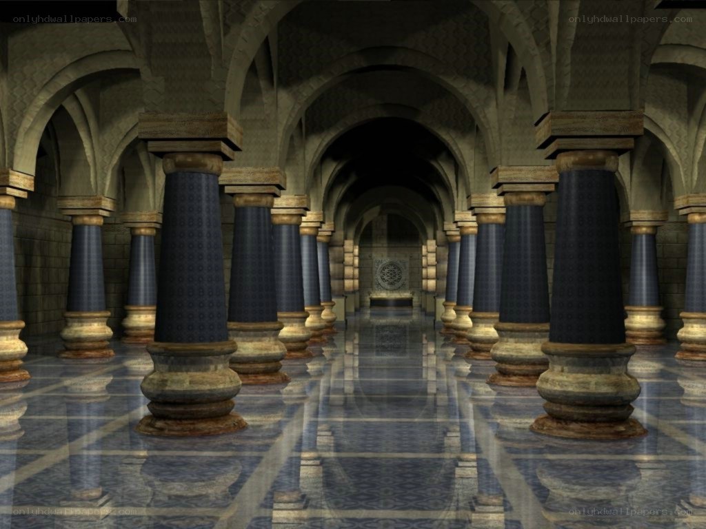 ancient hall with pillars
