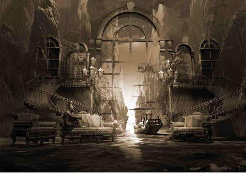 ancient hall with ship