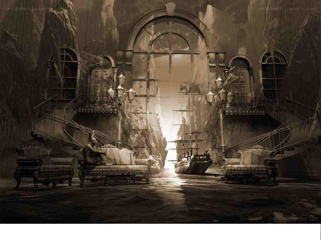 ancient hall with ship