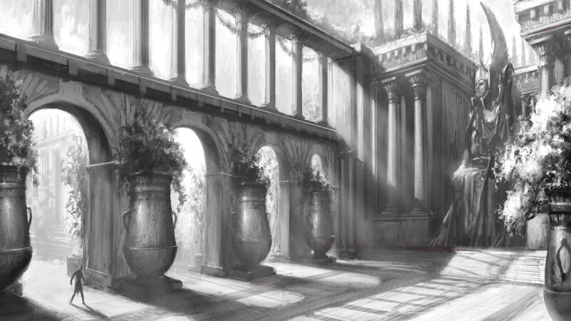 ancient hall with statue