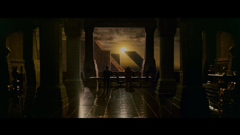 ancient hall with sunset view