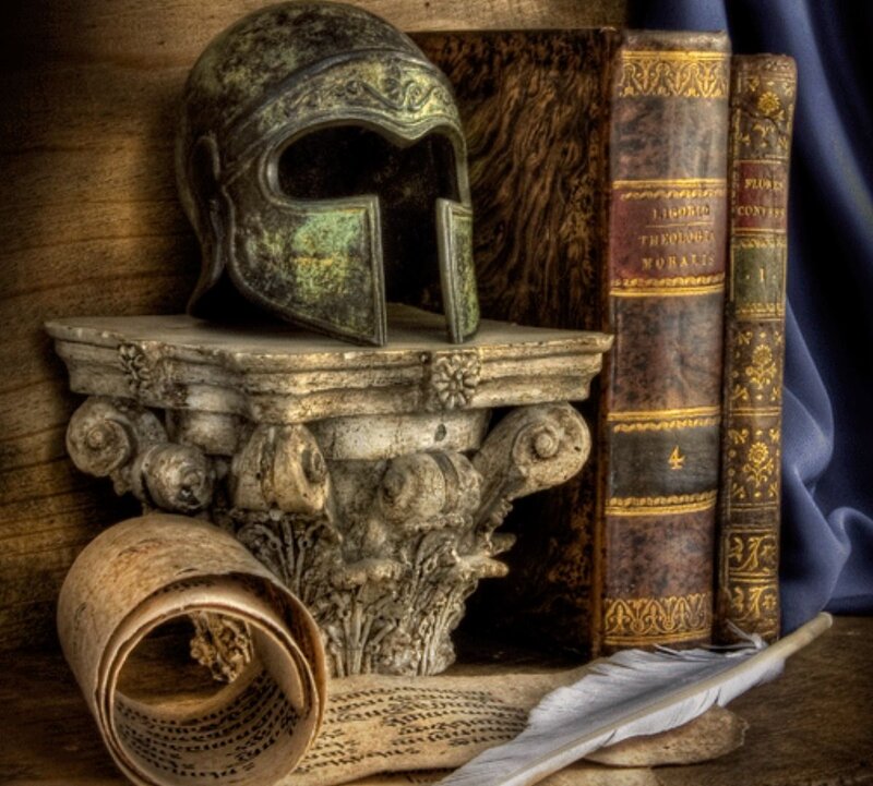 Ancient Helmet on Pedestal