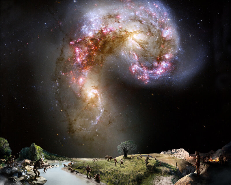 Ancient humans under galaxy