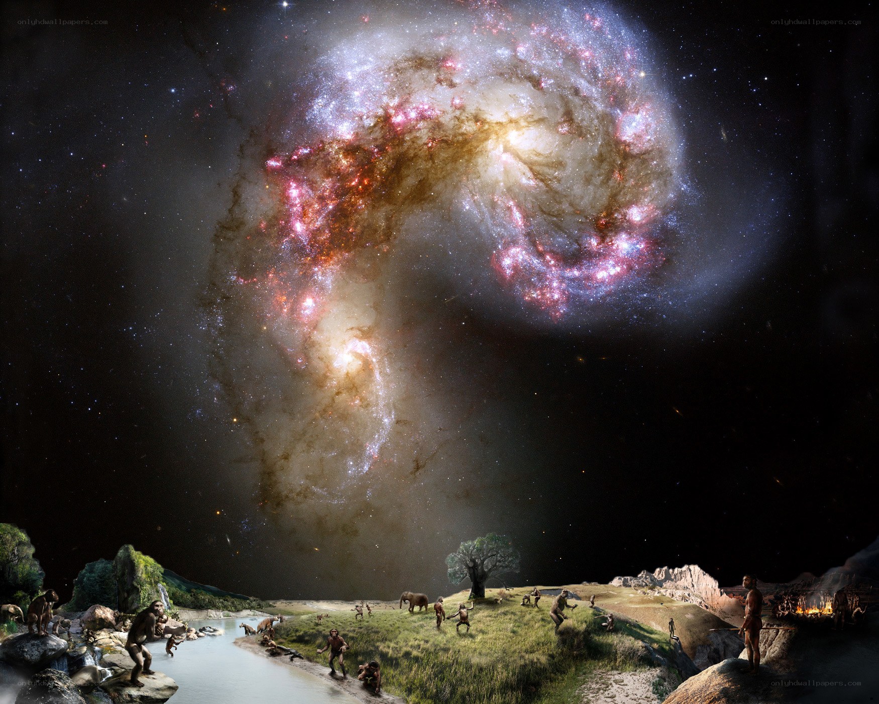 Ancient humans under galaxy