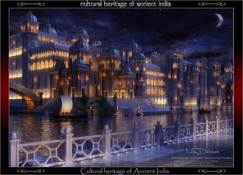 Ancient Indian architecture at night