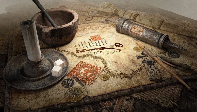 Ancient Map and Artifacts — Brown