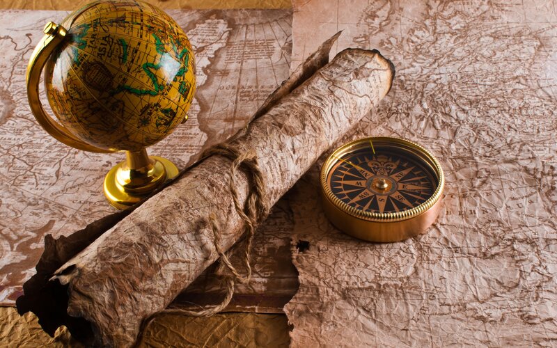 Ancient Map and Compass — Brown, Adventurous