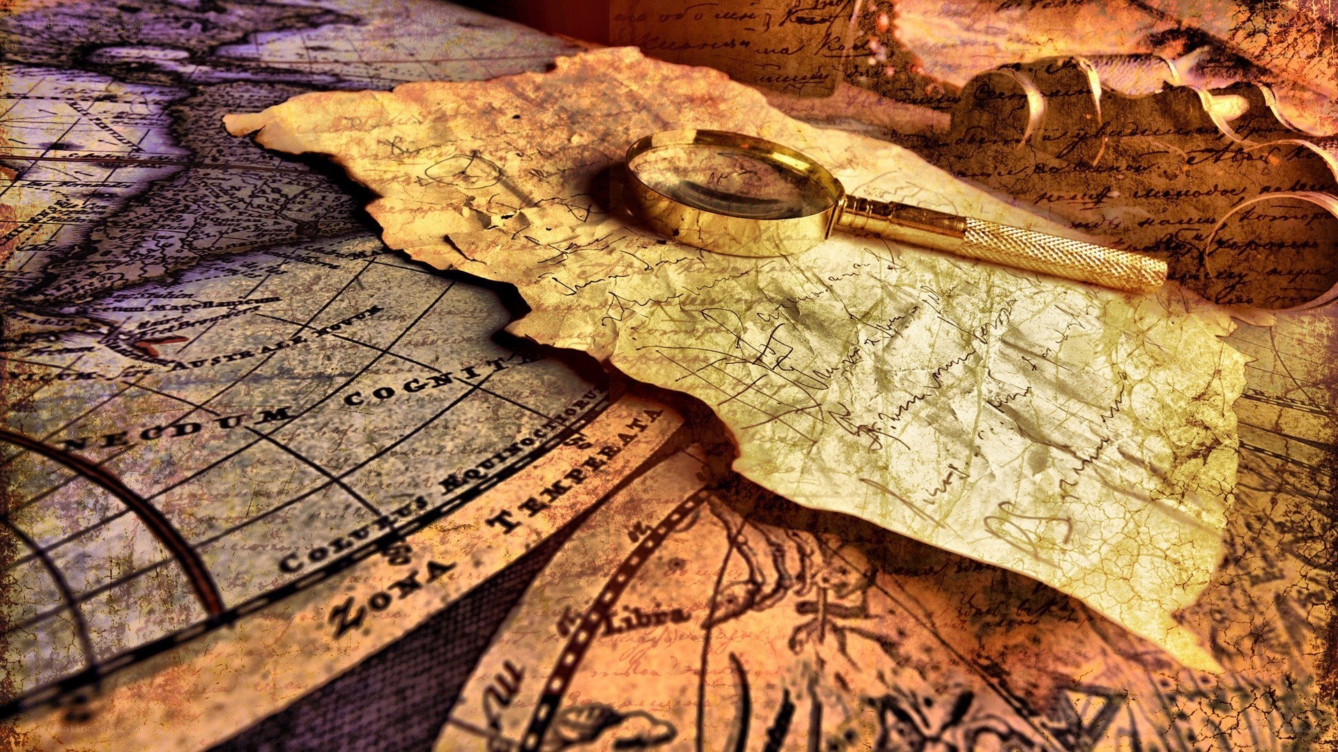 ancient map and magnifying glass