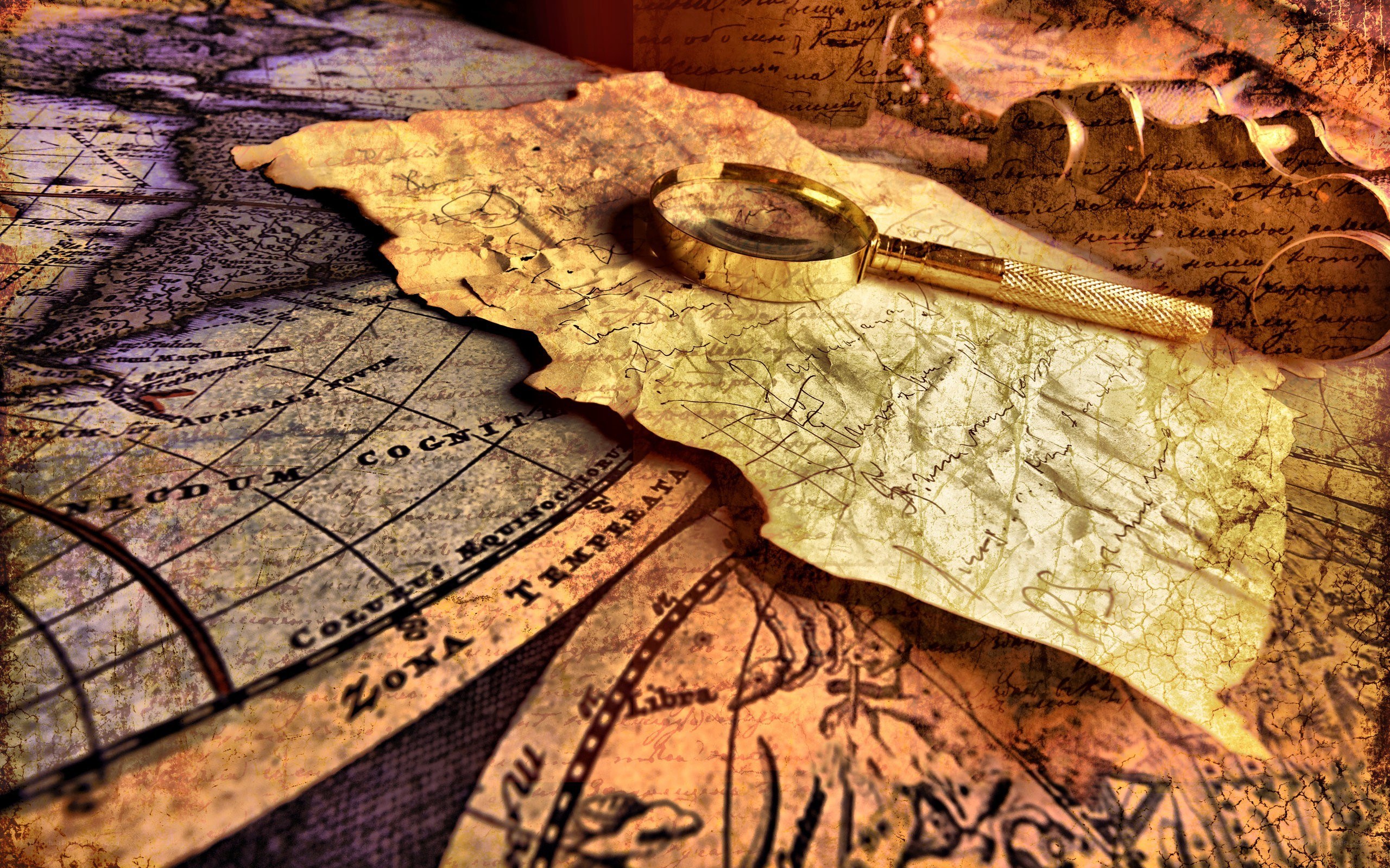 ancient map and magnifying glass