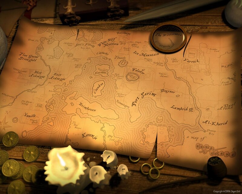 Ancient Map on Wooden Table