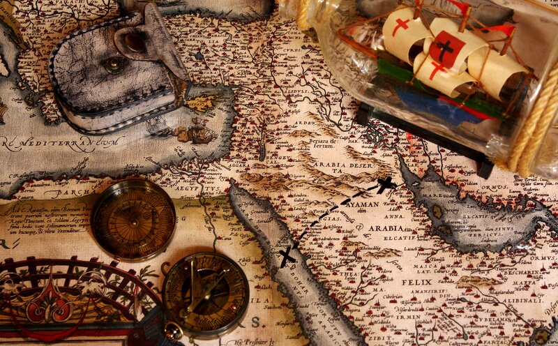 Ancient Map with Compass — Brown