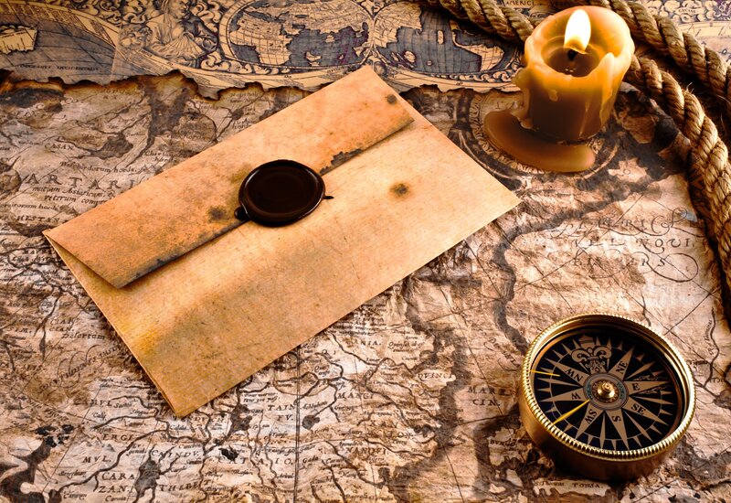 ancient map with letter and compass