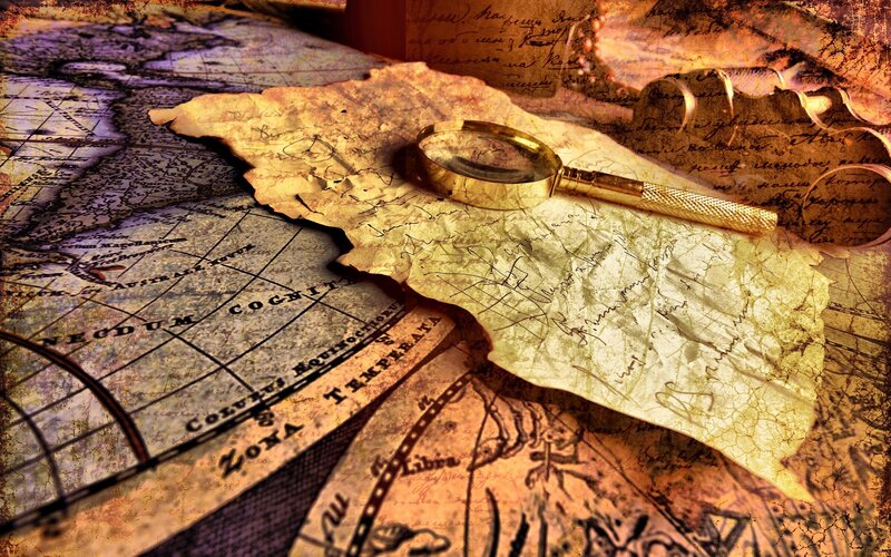 Ancient Map with Magnifying Glass — Brown, Mysterious
