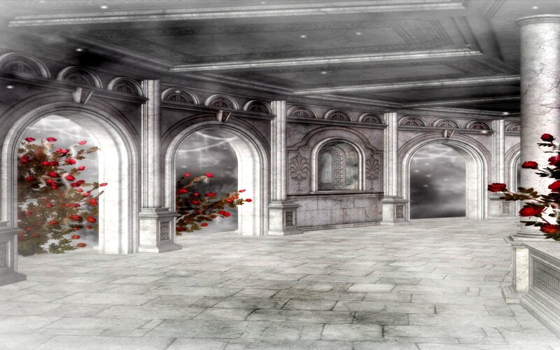 ancient marble hall with roses