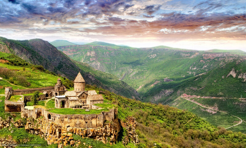 Ancient Monastery on Hill — Green