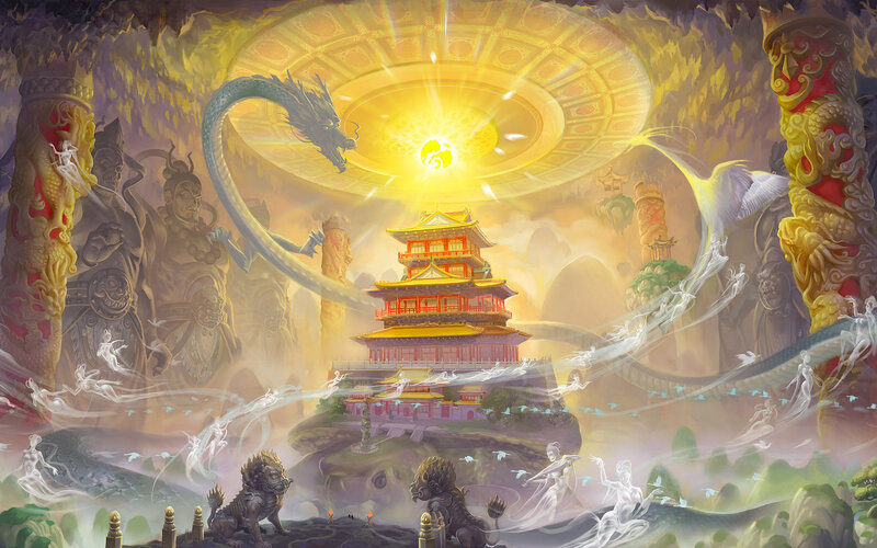 Ancient Pagoda in Clouds — Yellow