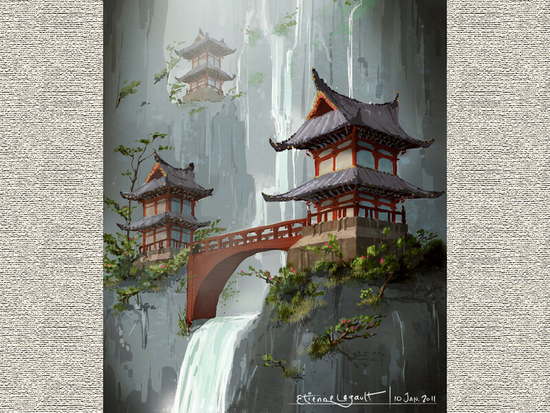 Ancient Pagodas by Waterfall