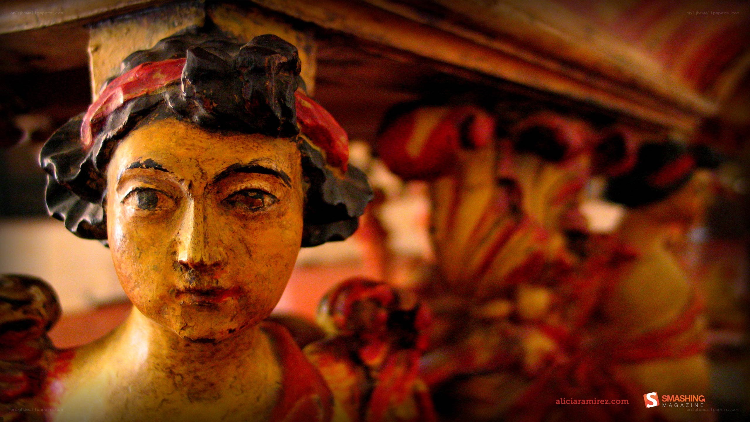 ancient painted statue detail