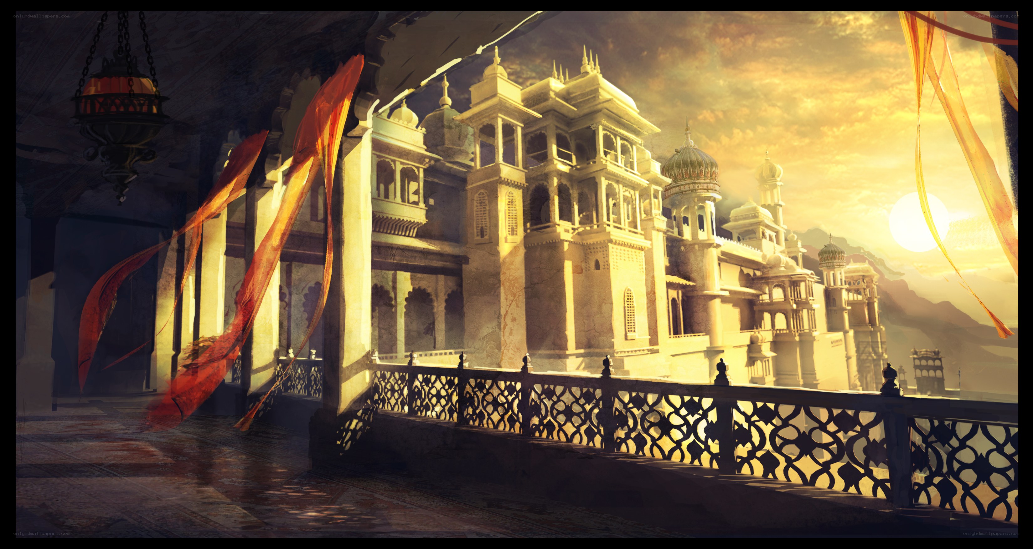 ancient palace at sunset