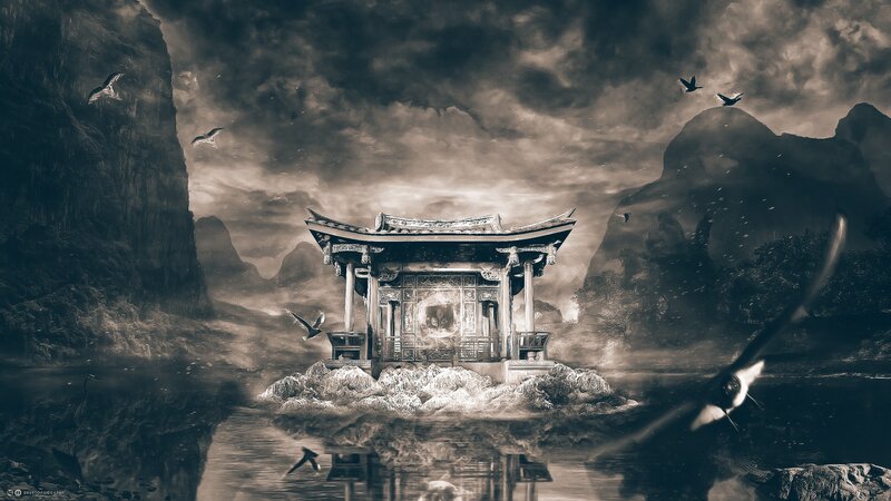 Ancient Pavilion on Island