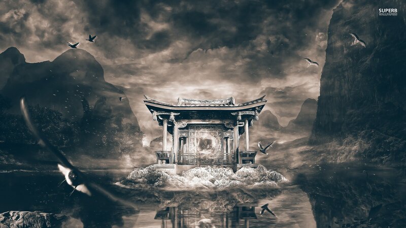 Ancient Pavilion on Rock