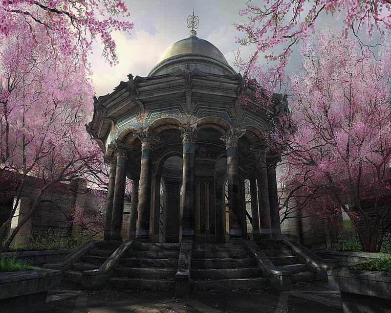 Ancient Pavilion with Cherry Trees